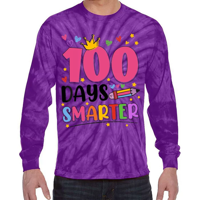 100 Days Smarter 100th Day Of School Tie-Dye Long Sleeve Shirt