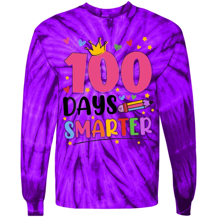 100 Days Smarter 100th Day Of School Tie-Dye Long Sleeve Shirt