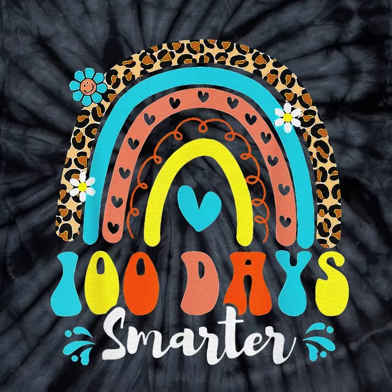 100 Days Smarter Rainbow Leopard Happy 100th Day Of School Tie-Dye T-Shirt