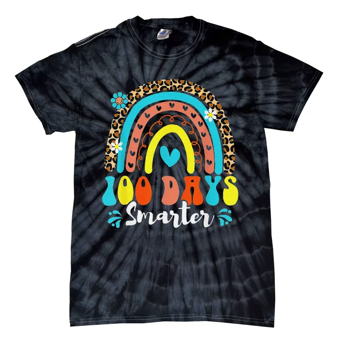 100 Days Smarter Rainbow Leopard Happy 100th Day Of School Tie-Dye T-Shirt