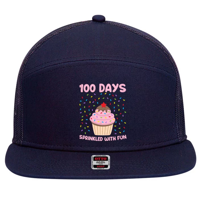 100 Days Sprinkled With Fun Cupcake 100th Day Of School Great Gift 7 Panel Mesh Trucker Snapback Hat