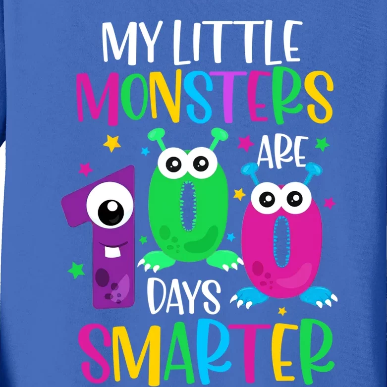 100 Days Teacher Gift My Little Monsters 100 Days Smarter Gift Kids Long Sleeve Shirt