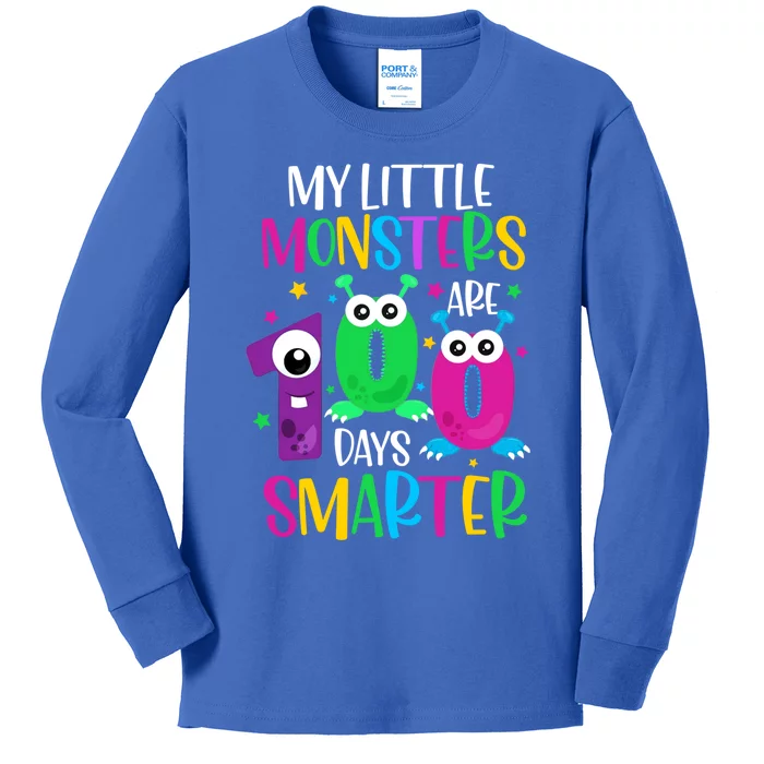 100 Days Teacher Gift My Little Monsters 100 Days Smarter Gift Kids Long Sleeve Shirt