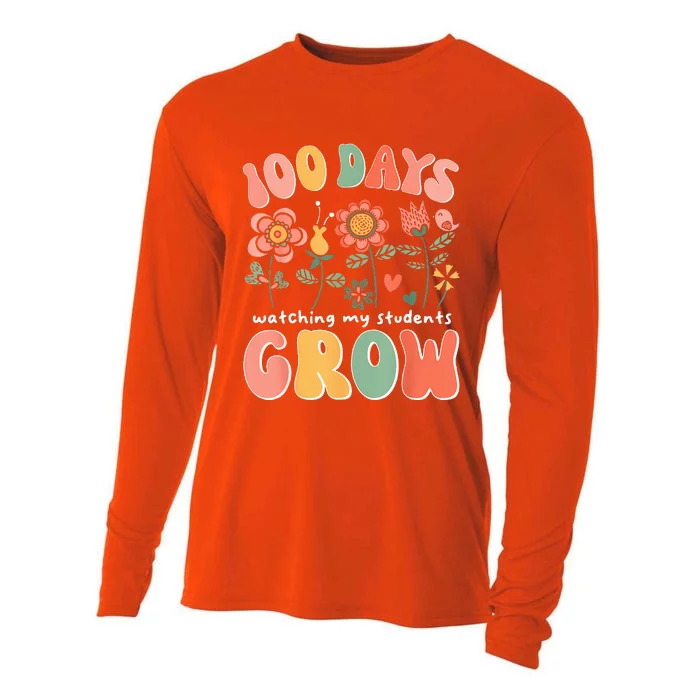 100 Day Watching My Students Grow 100 Days Of School Teacher Cooling Performance Long Sleeve Crew