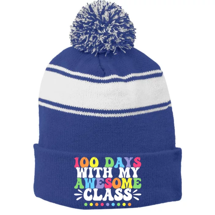 100 Days With My Awesome Class Teachers 100th Day Of School Cute Gift Stripe Pom Pom Beanie