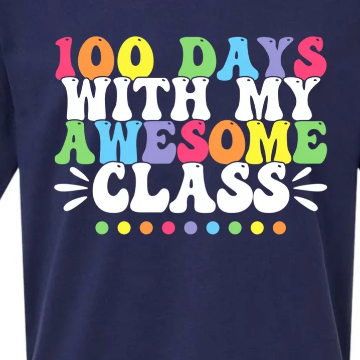 100 Days With My Awesome Class Teachers 100th Day Of School Cute Gift Sueded Cloud Jersey T-Shirt