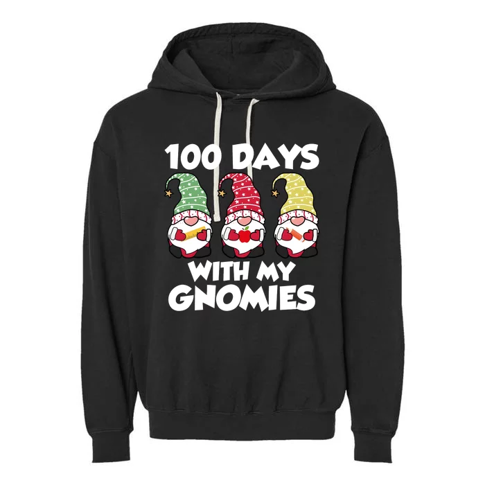 100 Days With My Gnomies Funny 100 Days Of School Garment-Dyed Fleece Hoodie