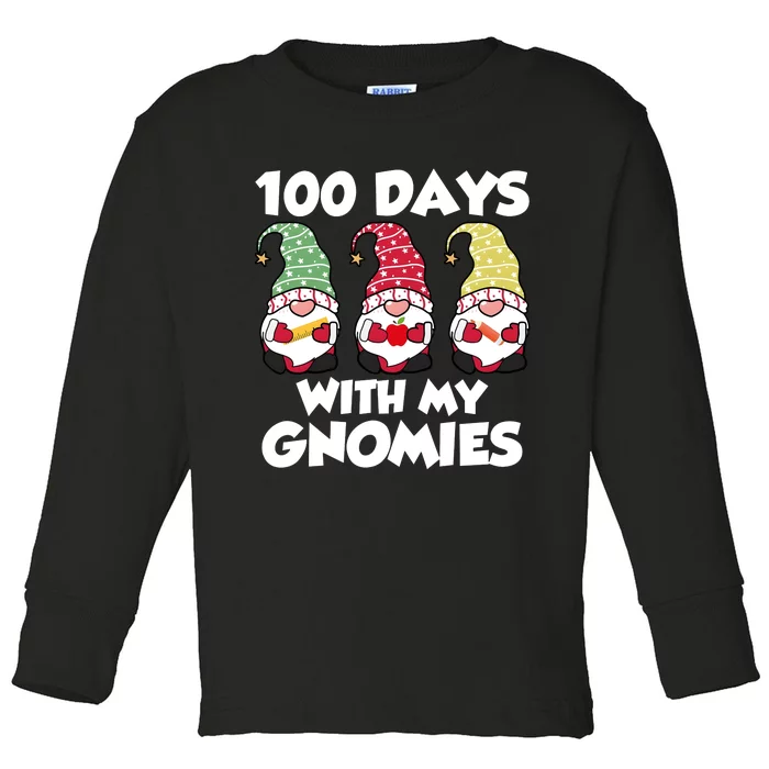 100 Days With My Gnomies Funny 100 Days Of School Toddler Long Sleeve Shirt