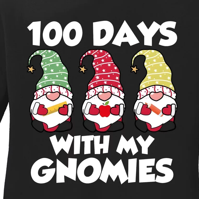 100 Days With My Gnomies Funny 100 Days Of School Ladies Long Sleeve Shirt