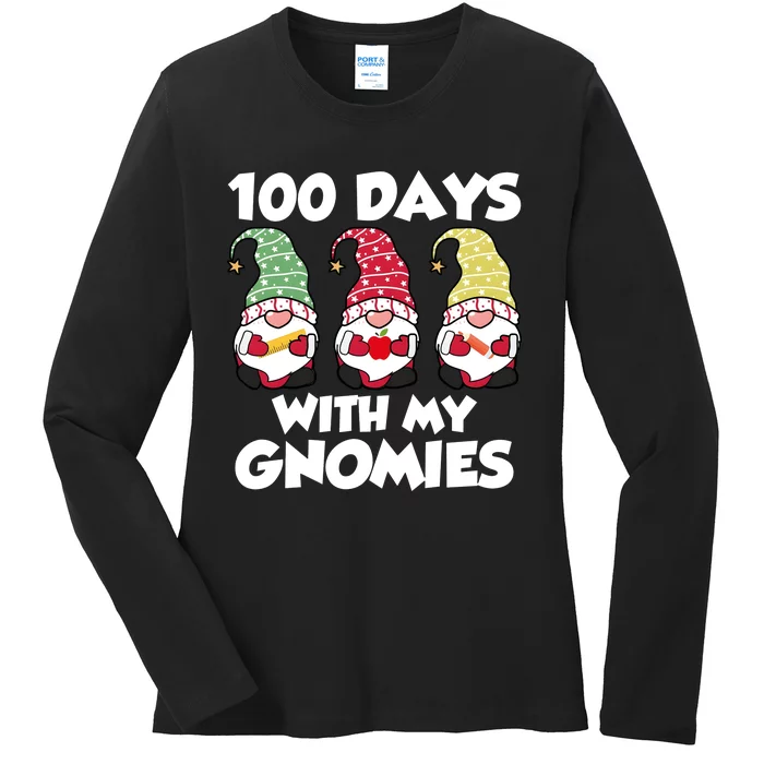 100 Days With My Gnomies Funny 100 Days Of School Ladies Long Sleeve Shirt