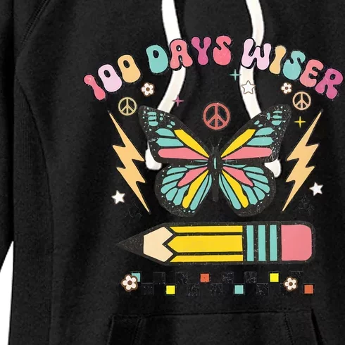 100 Days Wiser 100 Days Of School Celebrate Butterfly Women's Fleece Hoodie