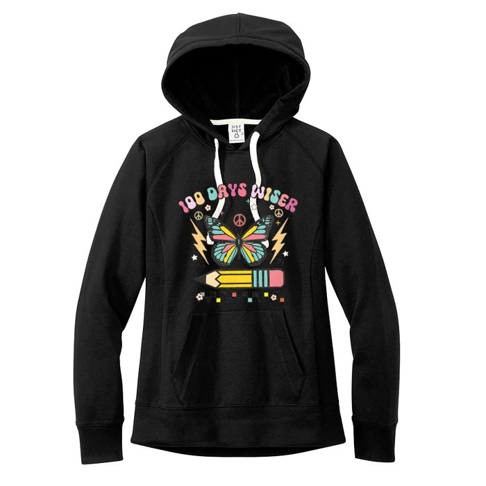 100 Days Wiser 100 Days Of School Celebrate Butterfly Women's Fleece Hoodie