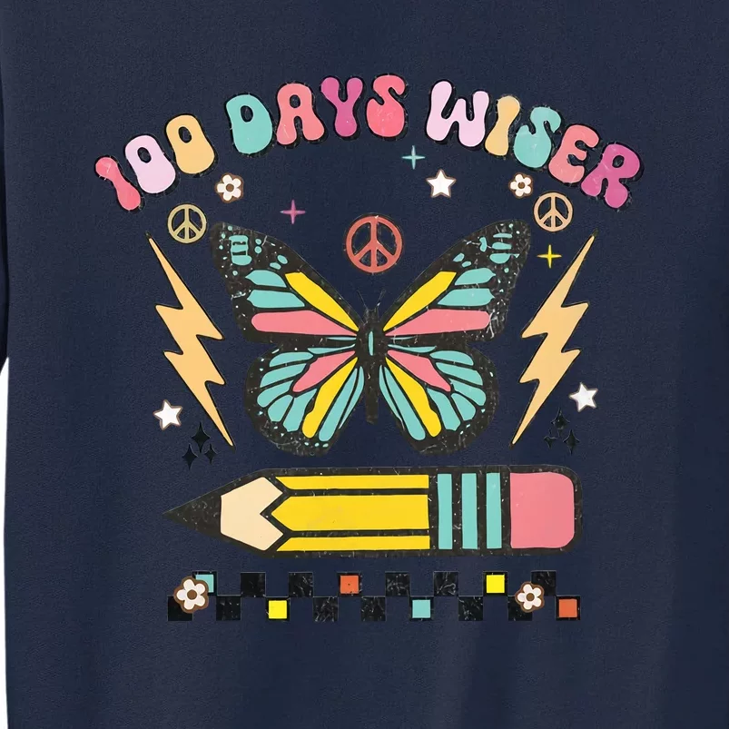 100 Days Wiser 100 Days Of School Celebrate Butterfly Tall Sweatshirt