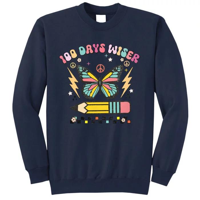 100 Days Wiser 100 Days Of School Celebrate Butterfly Tall Sweatshirt