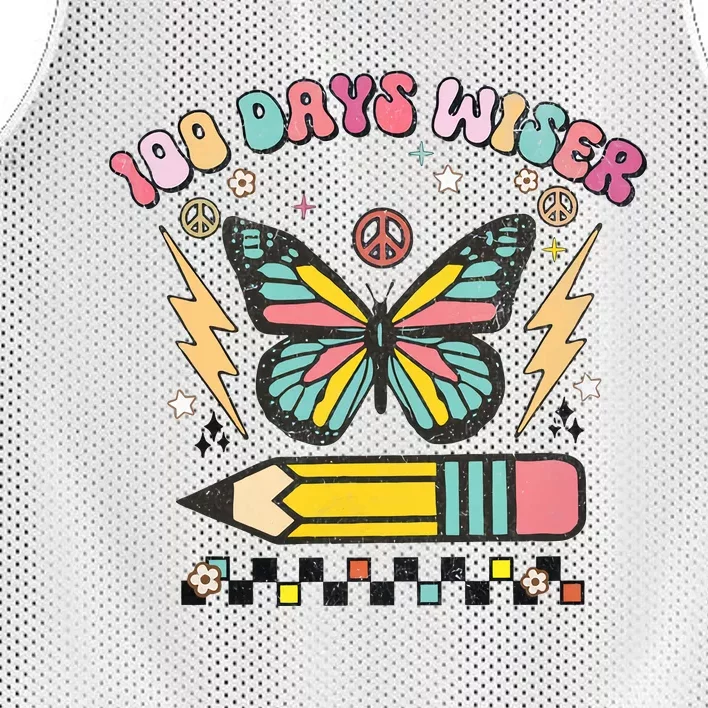 100 Days Wiser 100 Days Of School Celebrate Butterfly Mesh Reversible Basketball Jersey Tank