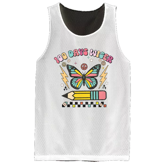 100 Days Wiser 100 Days Of School Celebrate Butterfly Mesh Reversible Basketball Jersey Tank