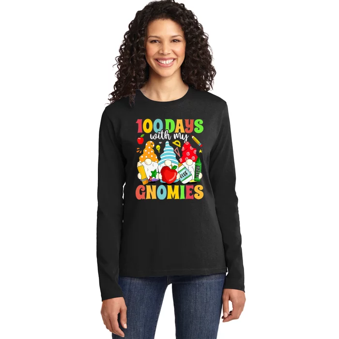 100 Days With My Gnomies 100th Day Of School Gnome Lovers Ladies Long Sleeve Shirt