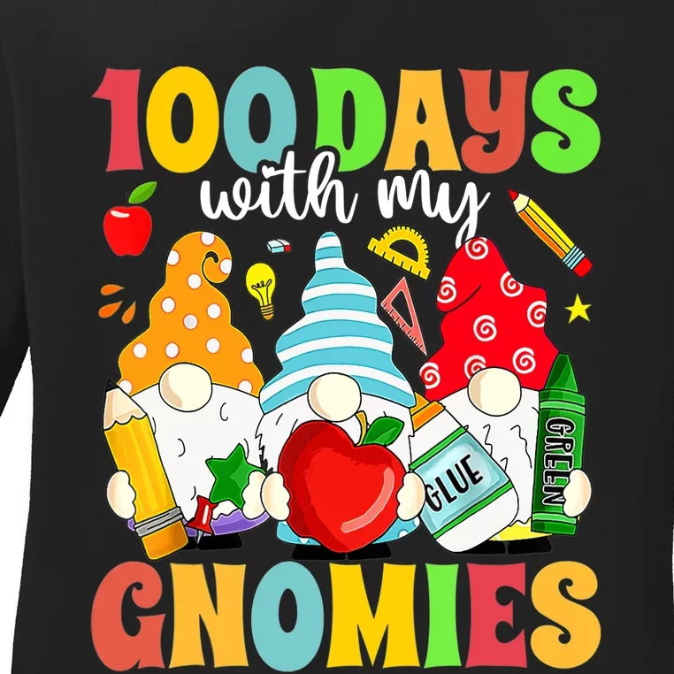 100 Days With My Gnomies 100th Day Of School Gnome Lovers Ladies Long Sleeve Shirt