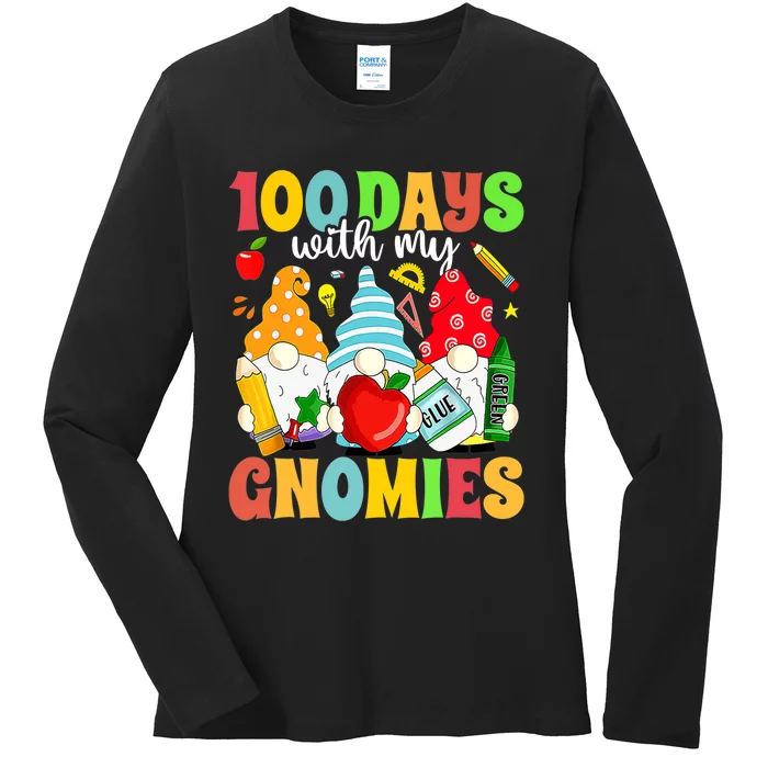 100 Days With My Gnomies 100th Day Of School Gnome Lovers Ladies Long Sleeve Shirt