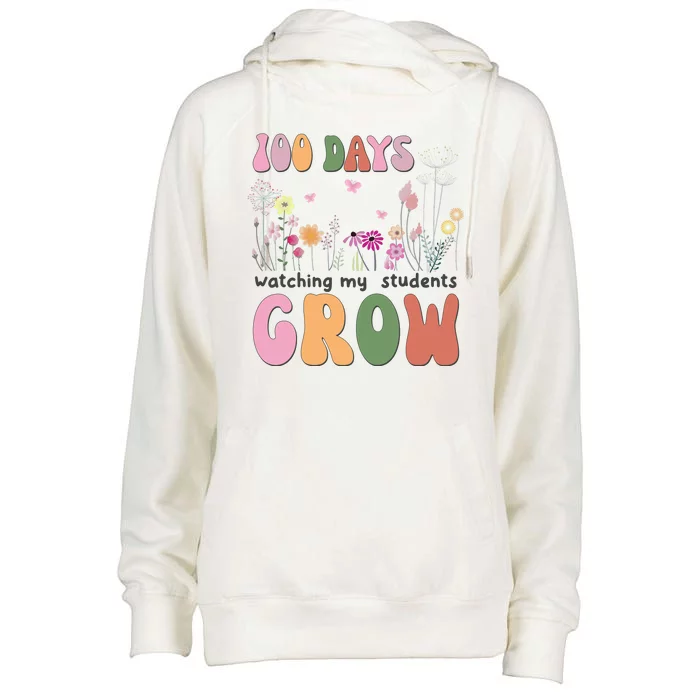 100 Days Watching My Students Grow Floral Womens Funnel Neck Pullover Hood