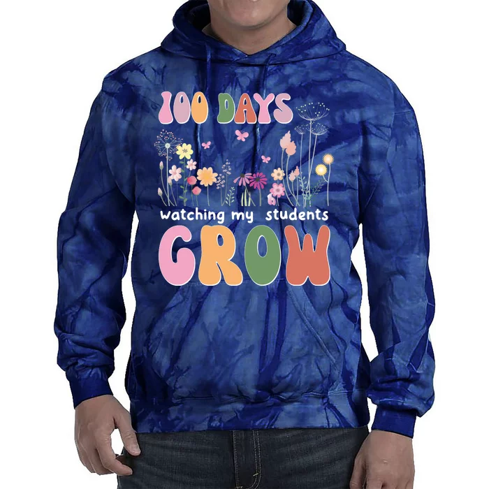 100 Days Watching My Students Grow Floral Tie Dye Hoodie