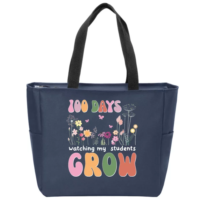 100 Days Watching My Students Grow Floral Zip Tote Bag