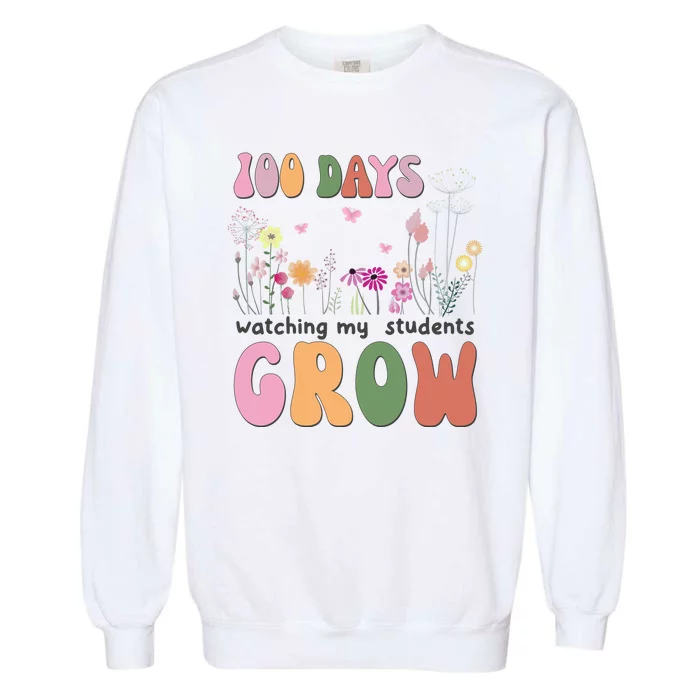 100 Days Watching My Students Grow Floral Garment-Dyed Sweatshirt