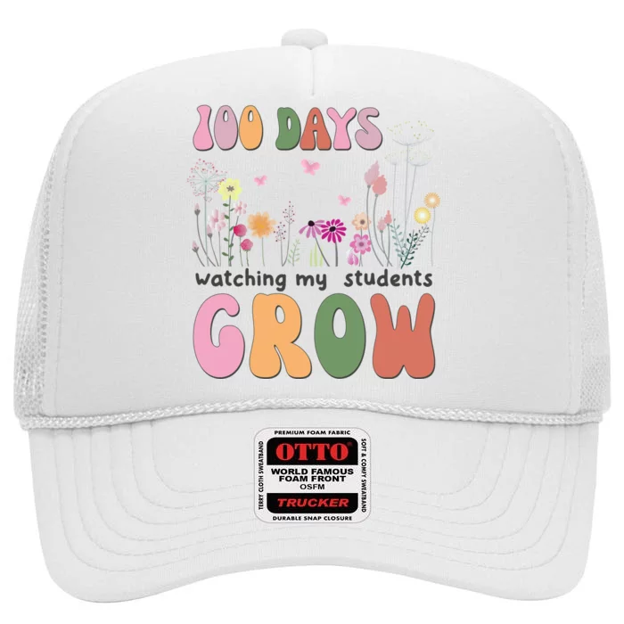 100 Days Watching My Students Grow Floral High Crown Mesh Trucker Hat