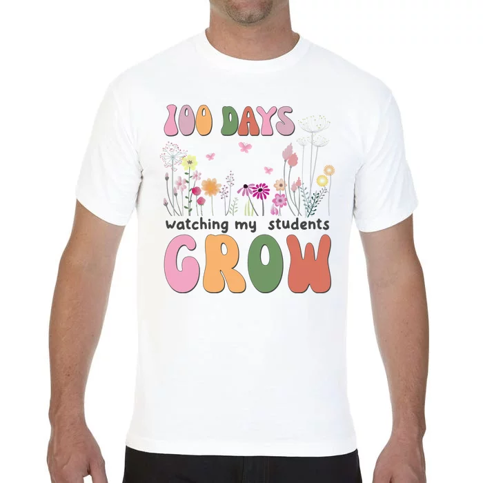 100 Days Watching My Students Grow Floral Comfort Colors T-Shirt