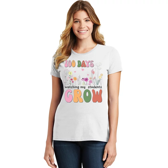 100 Days Watching My Students Grow Floral Women's T-Shirt