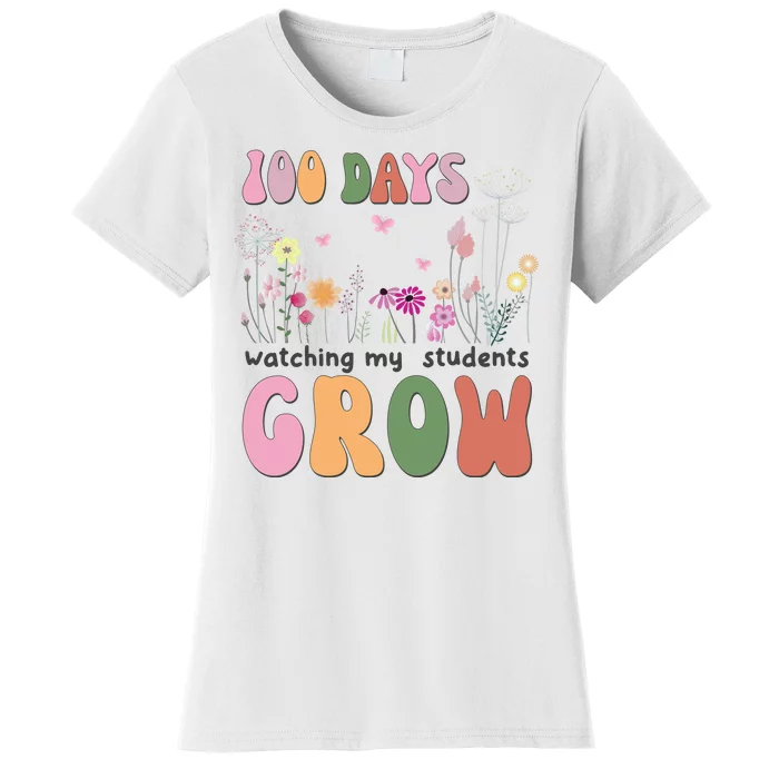 100 Days Watching My Students Grow Floral Women's T-Shirt