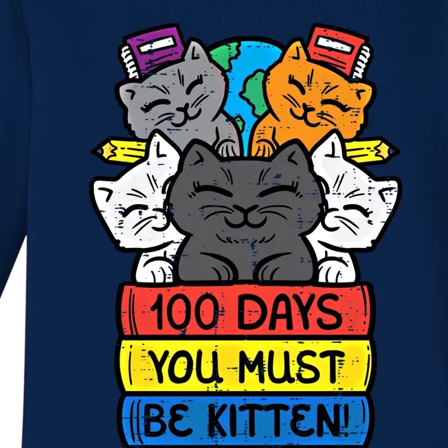 100 Days You Must Be Kitten Cats On Books 100th Day School Gift Baby Long Sleeve Bodysuit