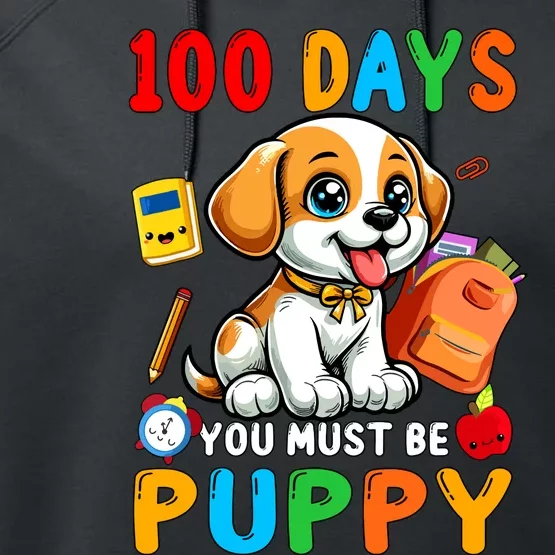 100 Days You Must Be Puppy 100 Days Of School Cat Students Performance Fleece Hoodie