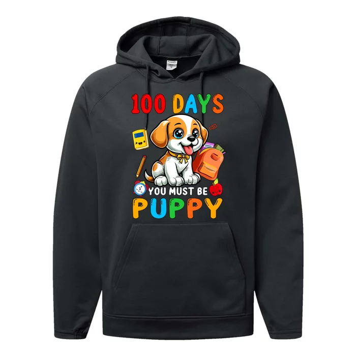 100 Days You Must Be Puppy 100 Days Of School Cat Students Performance Fleece Hoodie