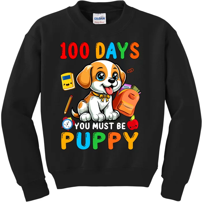 100 Days You Must Be Puppy 100 Days Of School Cat Students Kids Sweatshirt