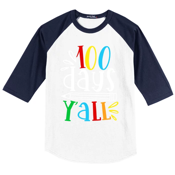 100 Days Y'all Happy 100 Days Of School Smarter Brighter Gift Baseball Sleeve Shirt