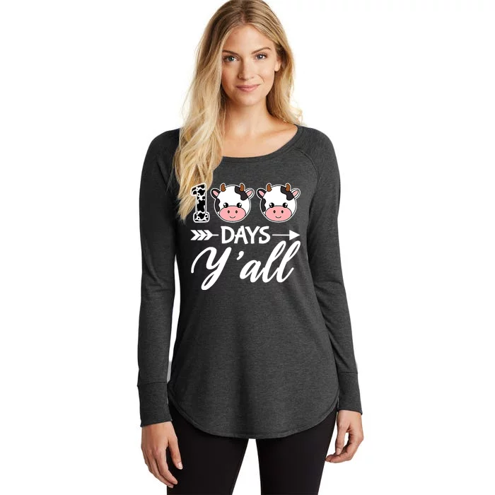 100 Days YAll 100th Day Of School With Cute Cows Women's Perfect Tri Tunic Long Sleeve Shirt