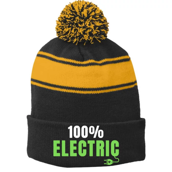 100% Electric, Drive EVs, EV Life, Funny Electric Vehicle Stripe Pom Pom Beanie