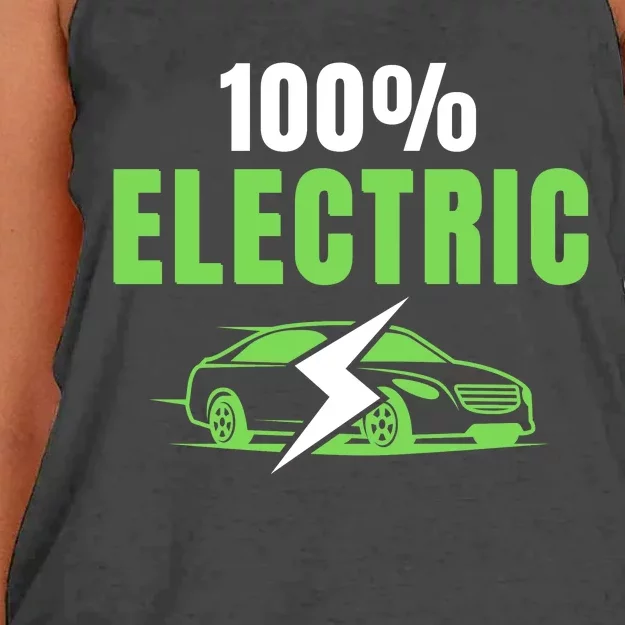 100% Electric, Funny Electric Vehicle, Drive EVs, EV Life, Cool EVs Women's Knotted Racerback Tank