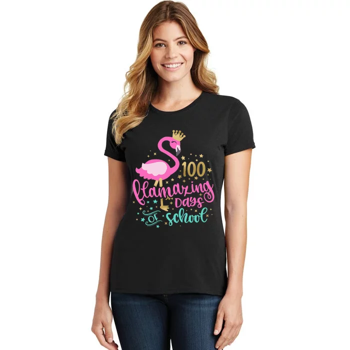 100 Flamazing Days Of School Flamingo Teacher Women's T-Shirt