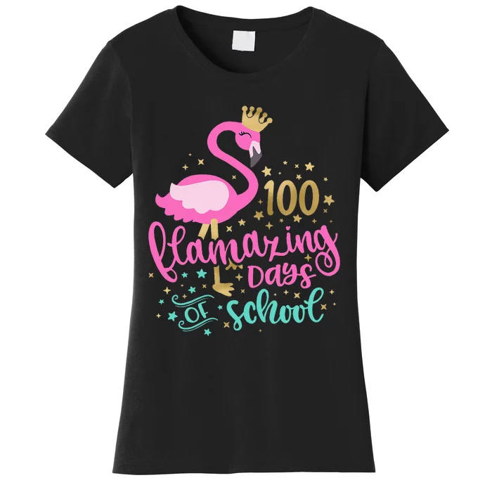 100 Flamazing Days Of School Flamingo Teacher Women's T-Shirt