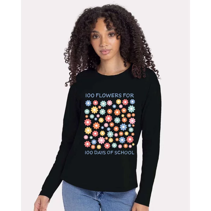 100 Flowers For 100 Days Of School Womens Cotton Relaxed Long Sleeve T-Shirt