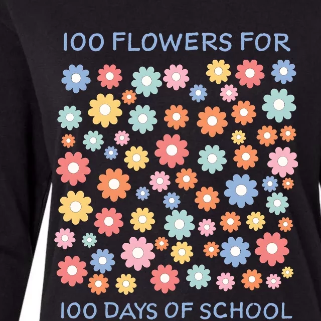 100 Flowers For 100 Days Of School Womens Cotton Relaxed Long Sleeve T-Shirt