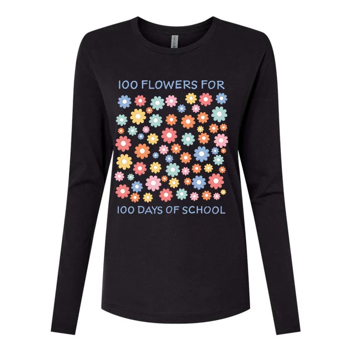 100 Flowers For 100 Days Of School Womens Cotton Relaxed Long Sleeve T-Shirt