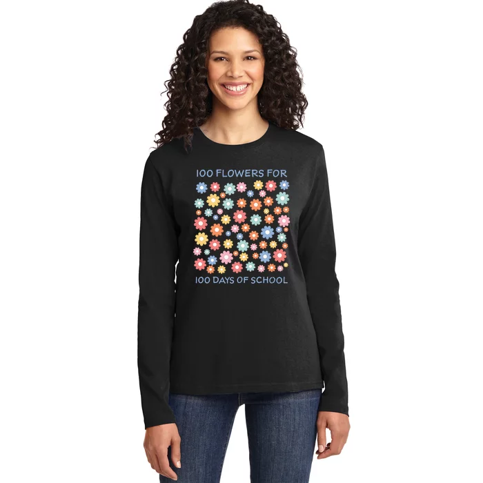 100 Flowers For 100 Days Of School Ladies Long Sleeve Shirt