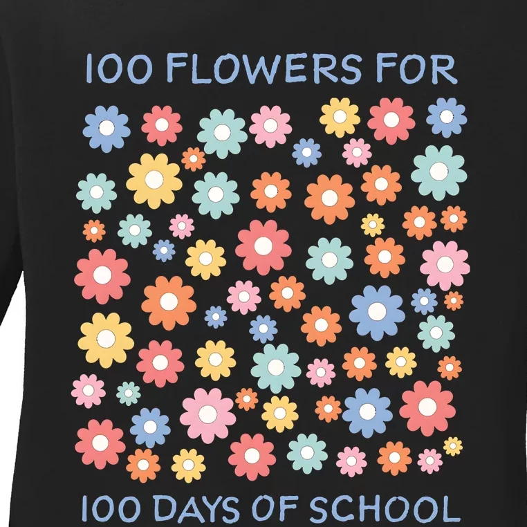 100 Flowers For 100 Days Of School Ladies Long Sleeve Shirt