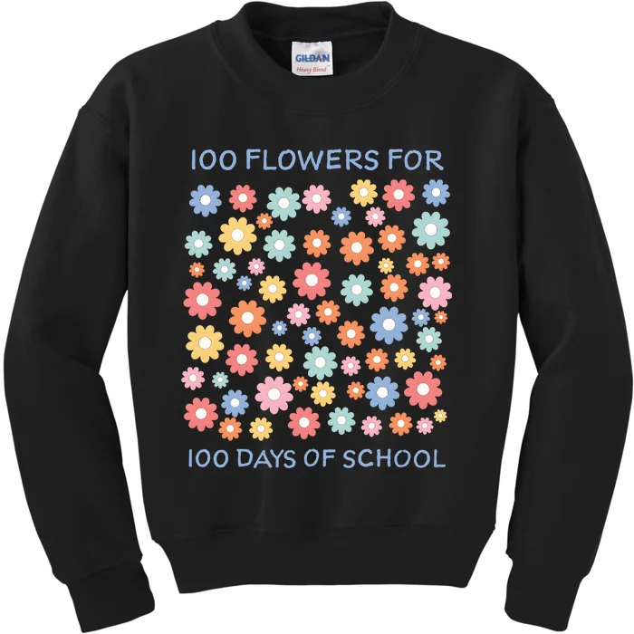 100 Flowers For 100 Days Of School Kids Sweatshirt