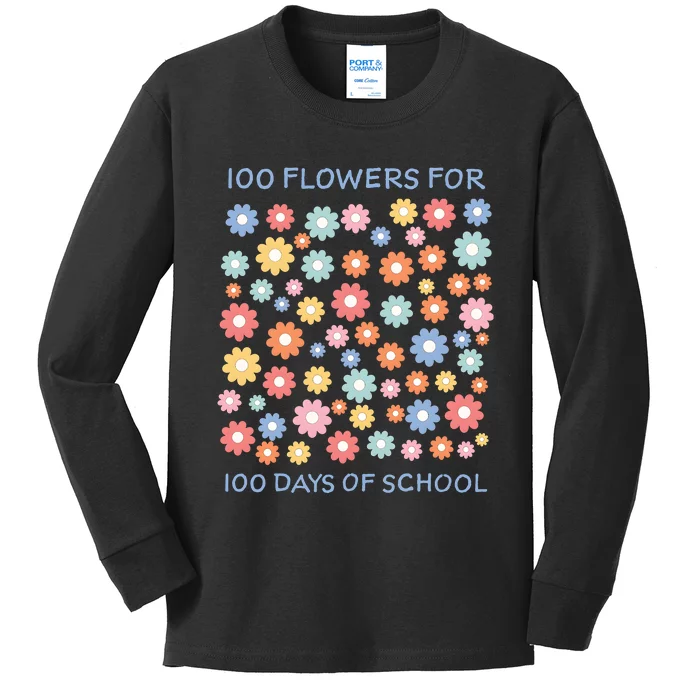 100 Flowers For 100 Days Of School Kids Long Sleeve Shirt