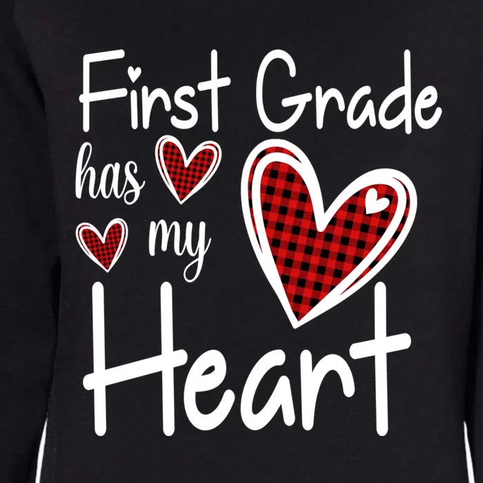 1st First Grade Has My Heart Buffalo Print Teacher Valentine Gift Womens California Wash Sweatshirt