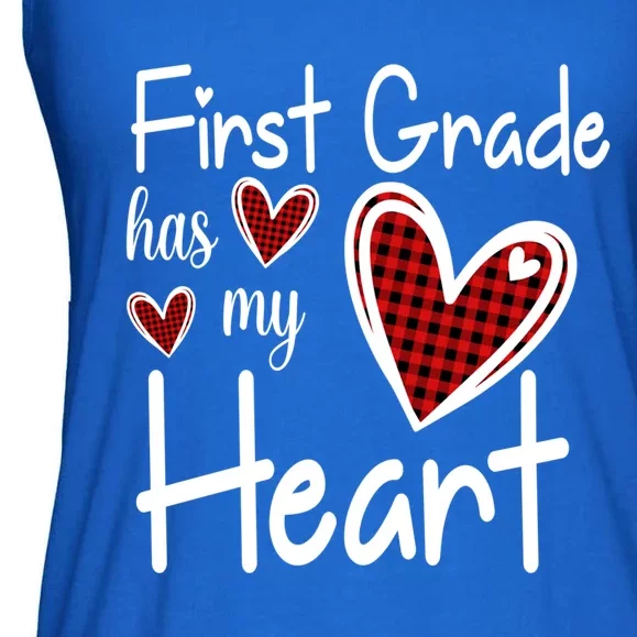 1st First Grade Has My Heart Buffalo Print Teacher Valentine Gift Ladies Essential Flowy Tank